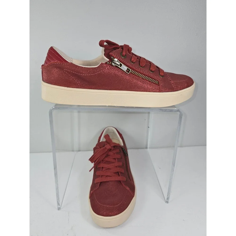 Revitalign Red Shimmer Suede Side Zip Platform Sneakers Womens 8.5 B Burgundy